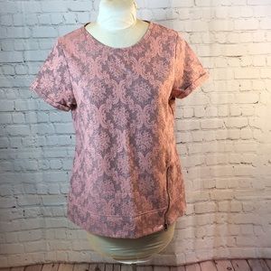 Ruff Hewn Pink Lace Over Gray Top Zipper Detail Large
